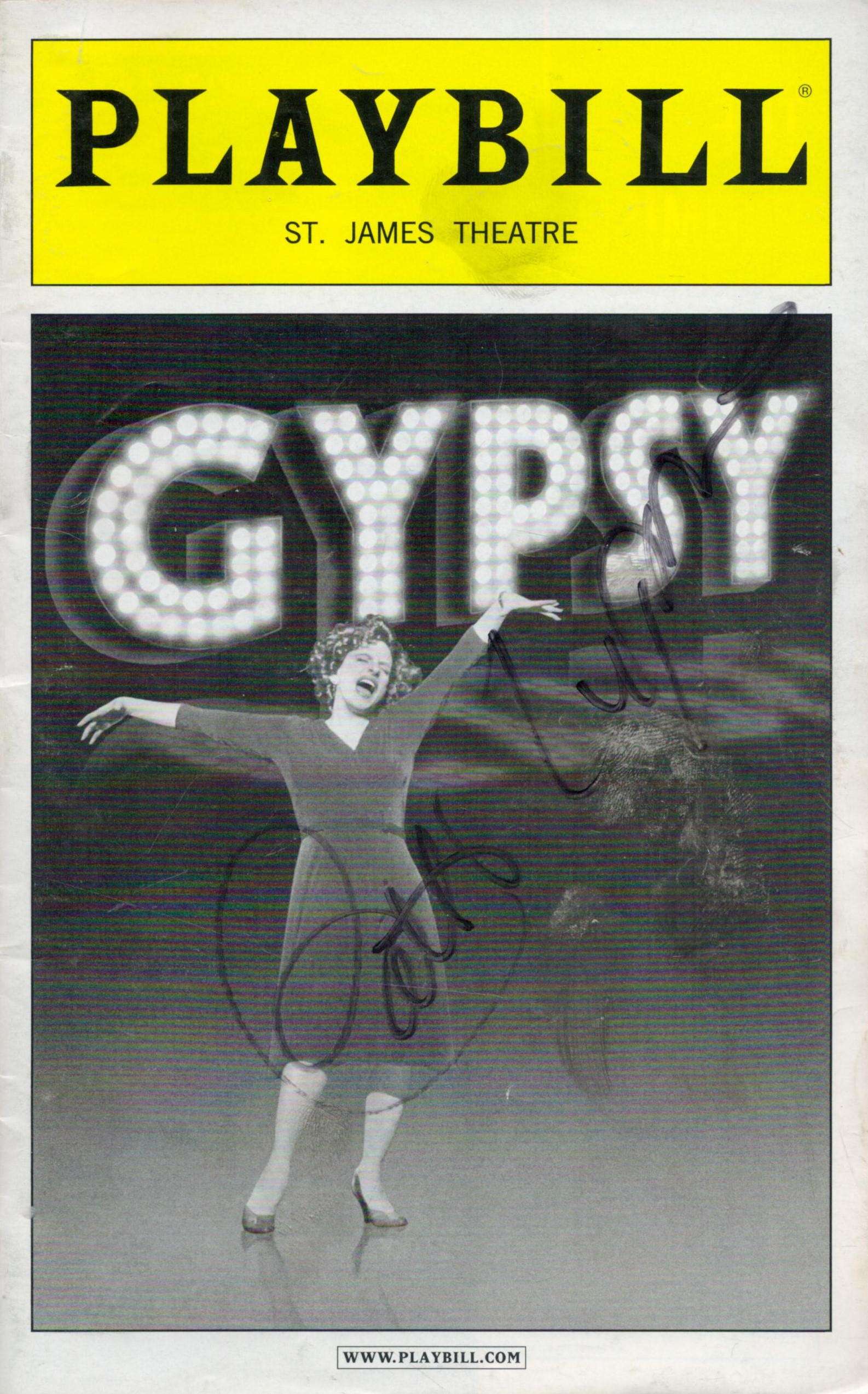 Patti LuPone Signed Playbill St James Theatre Programme. Signed in black ink on front page. Good