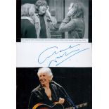 British Musician Graham Nash Signed Signature Piece with 2 Photos Attached to Card. Signed in blue