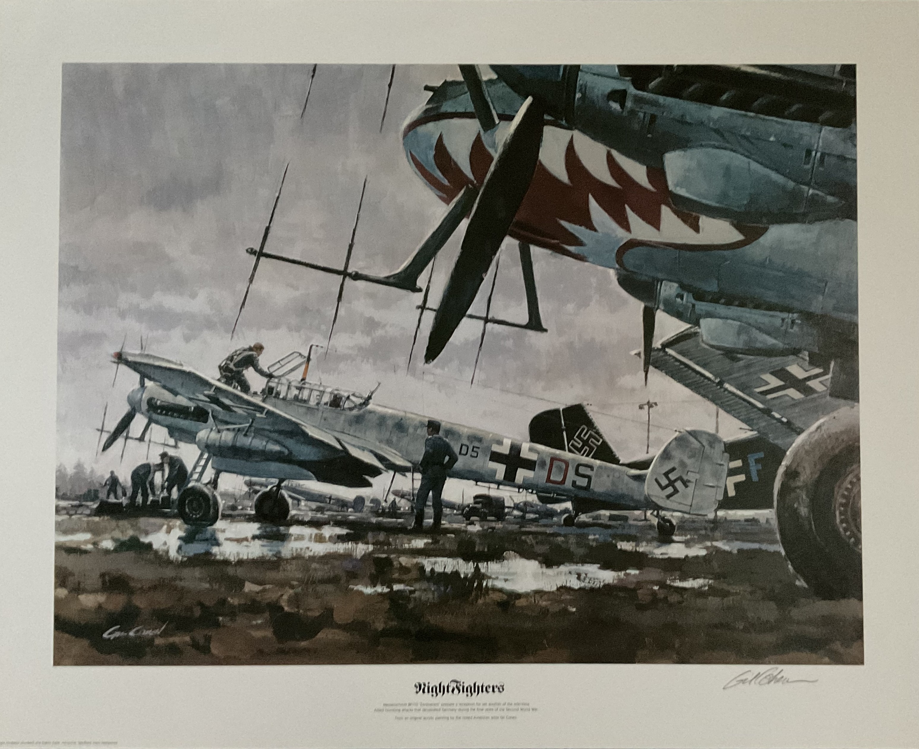 WW2 Renowned American Artist Gil Cohen Signed Colour Print Titled Night Fighters showing