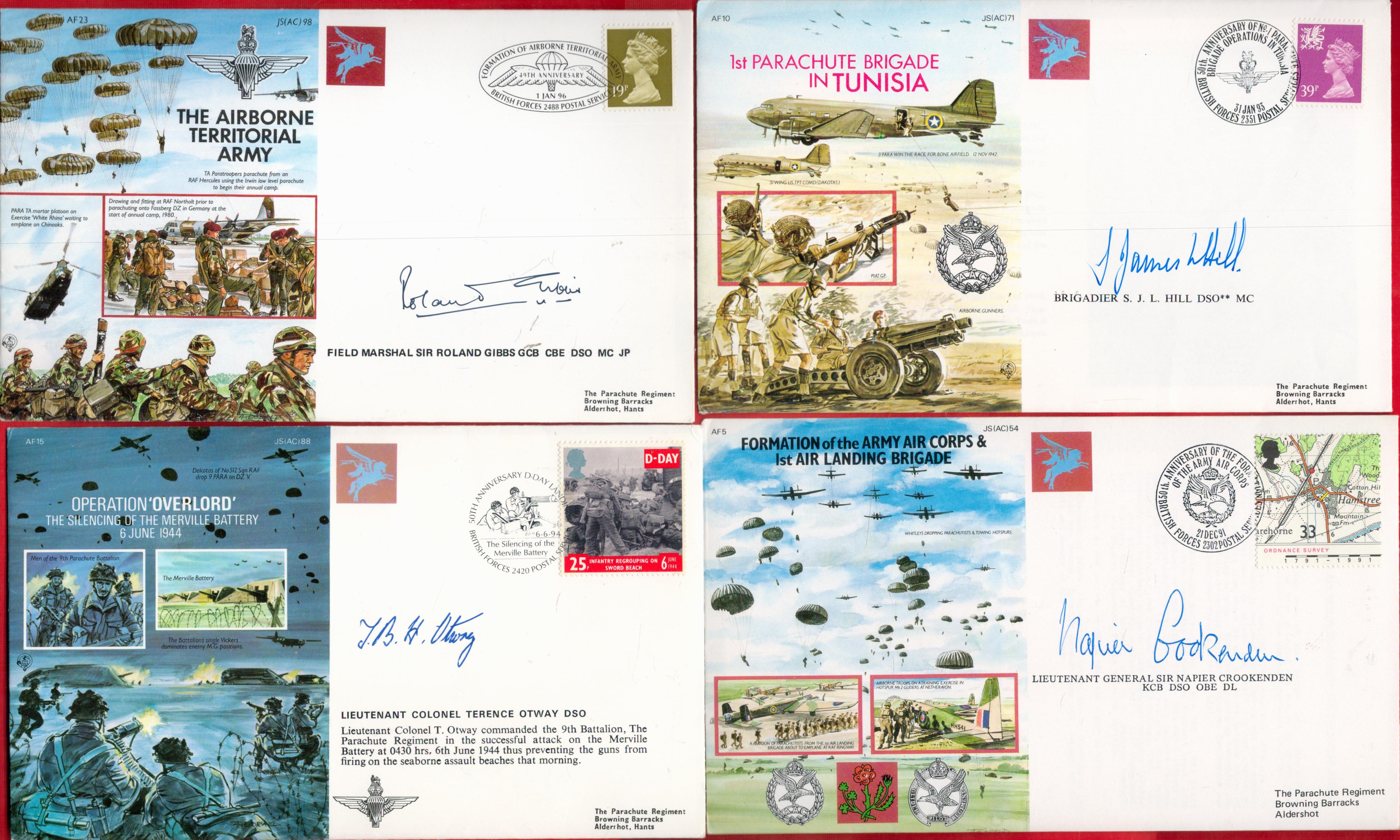 WW2 Collection of 4 Signed AF Code First Day Covers. Signatures include Lt Col Terence Otway, Lt Gen