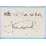 Jimmy Tarbuck signed small white card. Tarbuck OBE is an English comedian, singer, actor,