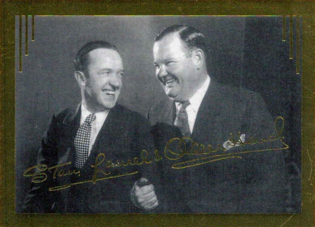 Laurel and Hardy Printed Signatures on a Black and White Trading Card. 1997 River Wye Productions.