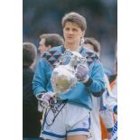 Autographed John Lukic 12 X 8 Photo colour, Depicting The Leeds United Goalkeeper Holding The