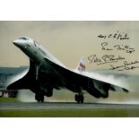 Four Concorde pilots signed 12 x 8 inch colour photo, Peter Baker, Neil Britten, Jeremy Rendall