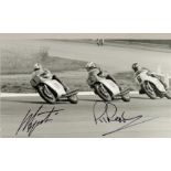 Motor Cycle aces Agostini and Phil Read signed amazing 10 x 7 action photo 1973. Fixed to card. Good