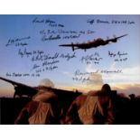 WW2 Bomber Command veterans 12 multiple signed 10 x 8 inch colour Lancaster in Flight photo.