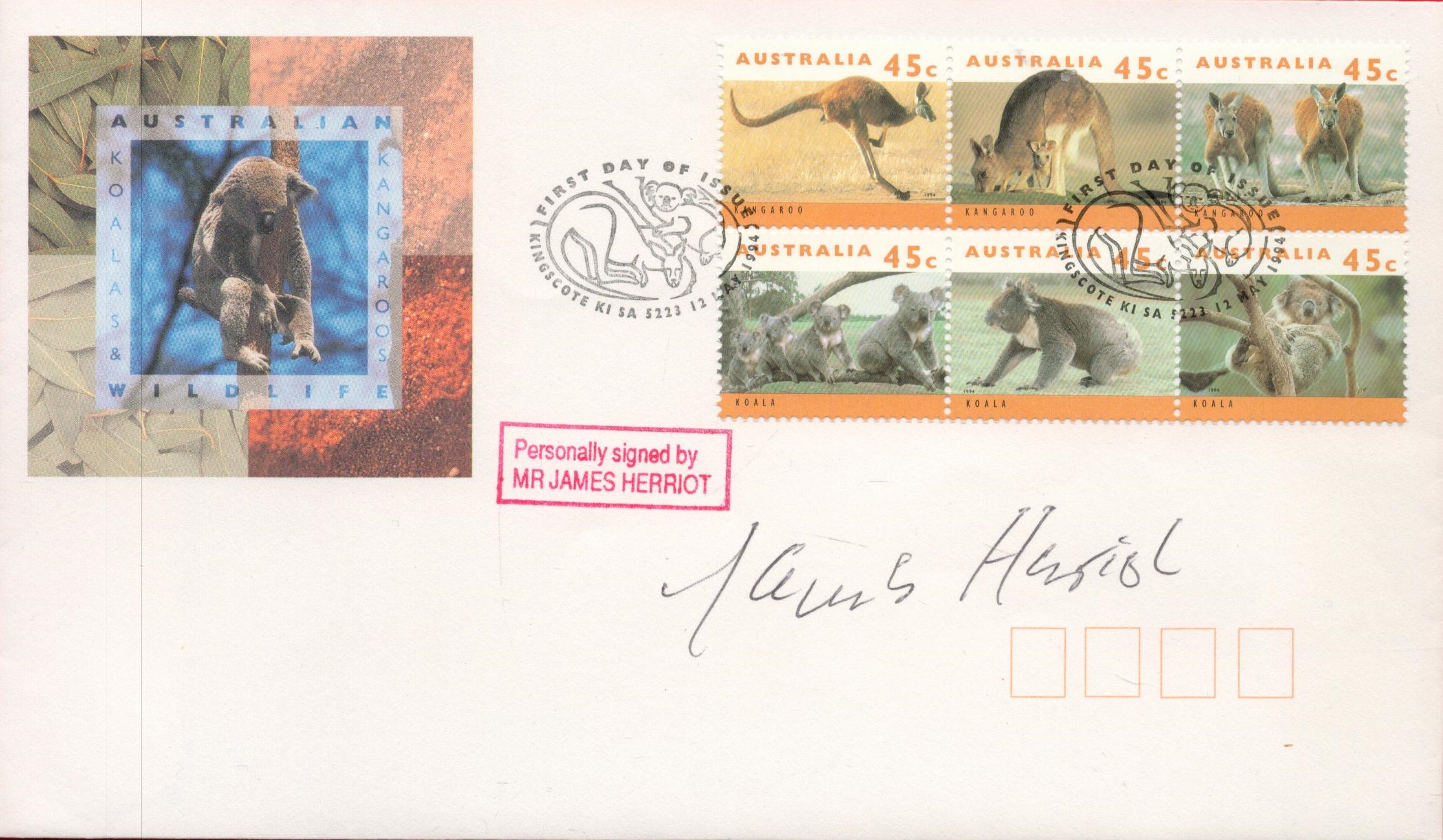 James Herriot signed Australian Wildlife FDC Double Pm First Day of Issue Kingscote KI SA 5223 12