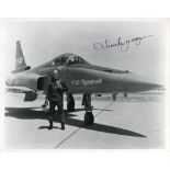Chuck Yeager, first pilot to break the sound barrier, signed 8x10 photo. Good condition. All