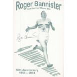 Sir Roger Bannister signed 6 x 4 inch 50th ann first sub 4 minute mile promo card. Good condition.