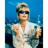 Ab Fab Joanna Lumley signed 10 x 8 inch colour photo inscribed Patsy, bottle of Vodka in hand.