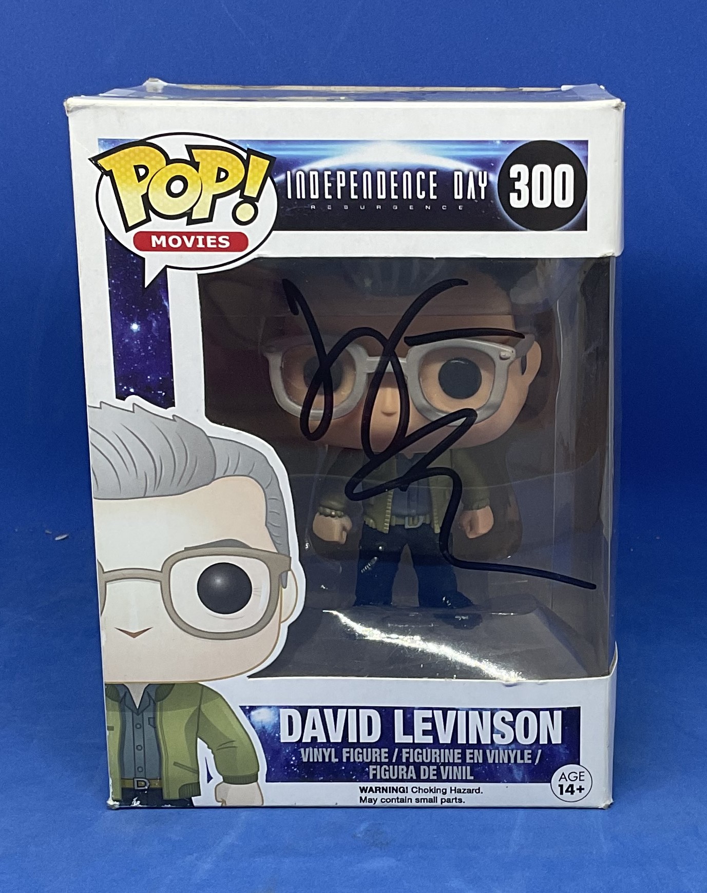 Jeff Goldblum signed David Levinson Independence Day Vinyl Bobble Head model signature on box.