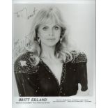 Bond Girl, Britt Ekland signed 10x8 black and white promo photograph dedicated to Janet, signed in