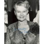 Bond Actor, Judi Dench signed 9.5x7 black and white photograph signed in blue ink. Dench is well