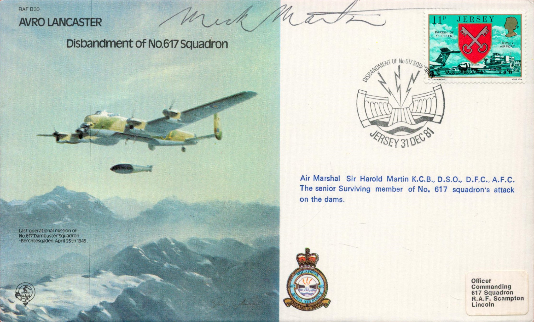 Dambuster Air Marshall Sir Harold Mick Martin signed Avro Lancaster Disbandment of No 617 Squadron
