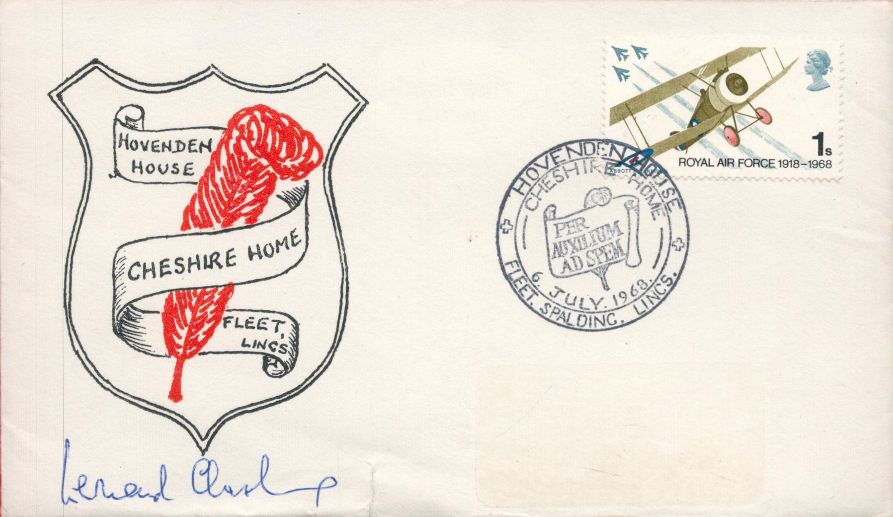 WW2 Group Captain Leonard Cheshire Personally Signed Hovenden House FDC with RAF Stamp and 6 July