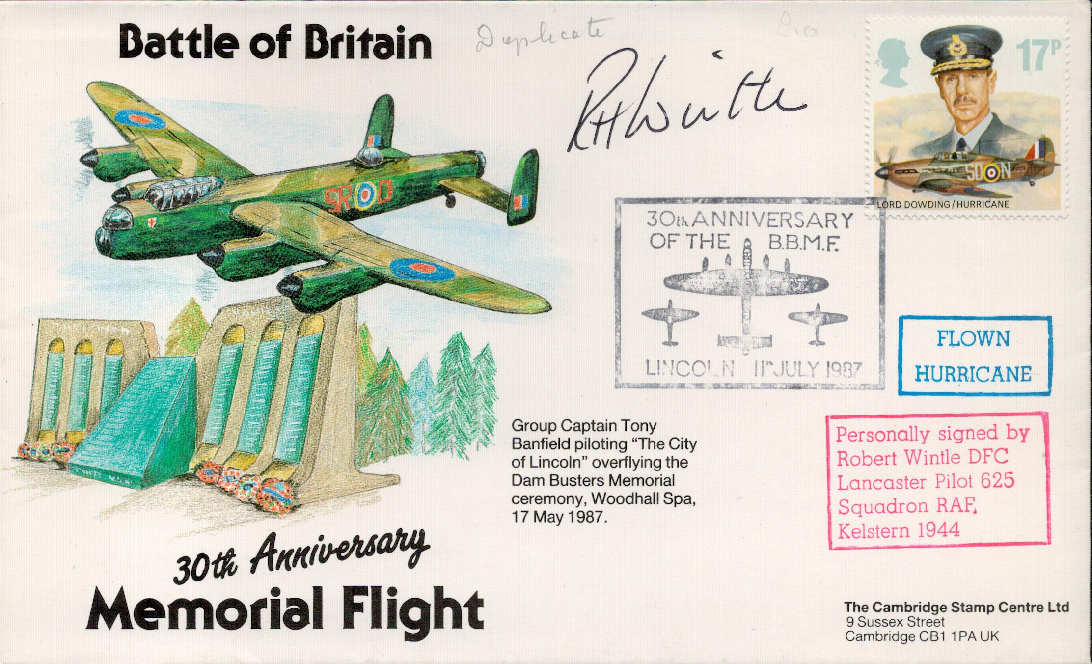 Robert Wintle DFC Lancaster Pilot RAF Signed Battle of Britain 30th Anniv Memorial Flight flown FDC.