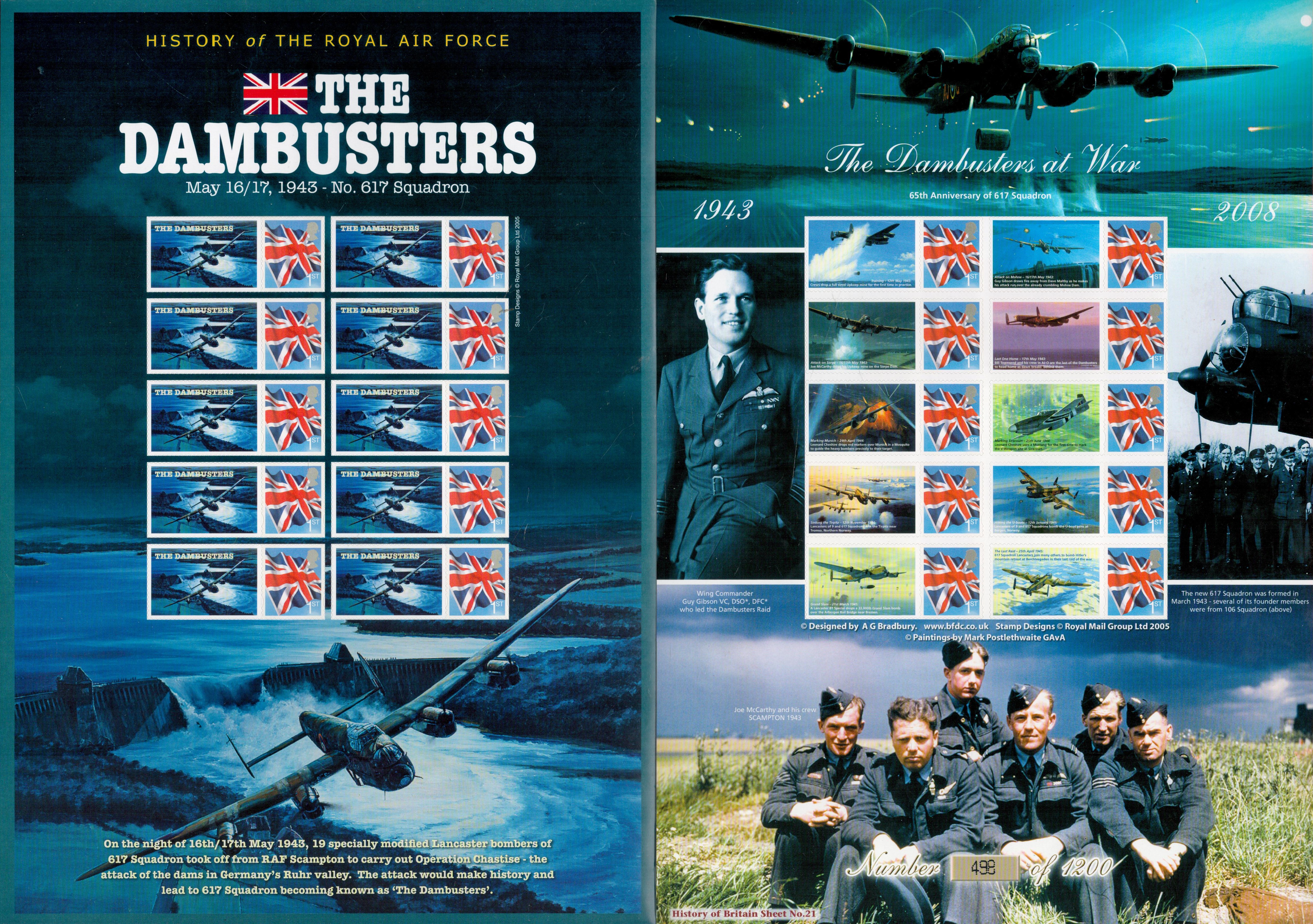WW2 Dambusters and Battle of Britain Collection of Mint Stamp Sheets. 5 Sheets of 10 Stamps. All - Image 2 of 3