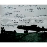 World War II Lancaster multi signed 10x8 black and white photo includes 11 bomber command veterans