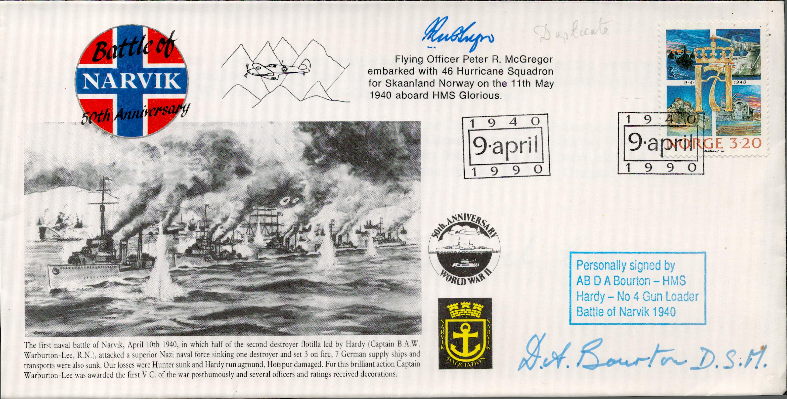 F/O Peter McGregor and AD Bourton Signed Battle of Narvik 50th Anniversary FDC. 17 of 30 Covers