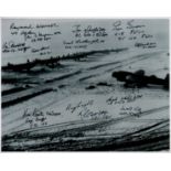 World War II Lancaster multi signed 10x8 black and white photo includes 14 Bomber command veterans