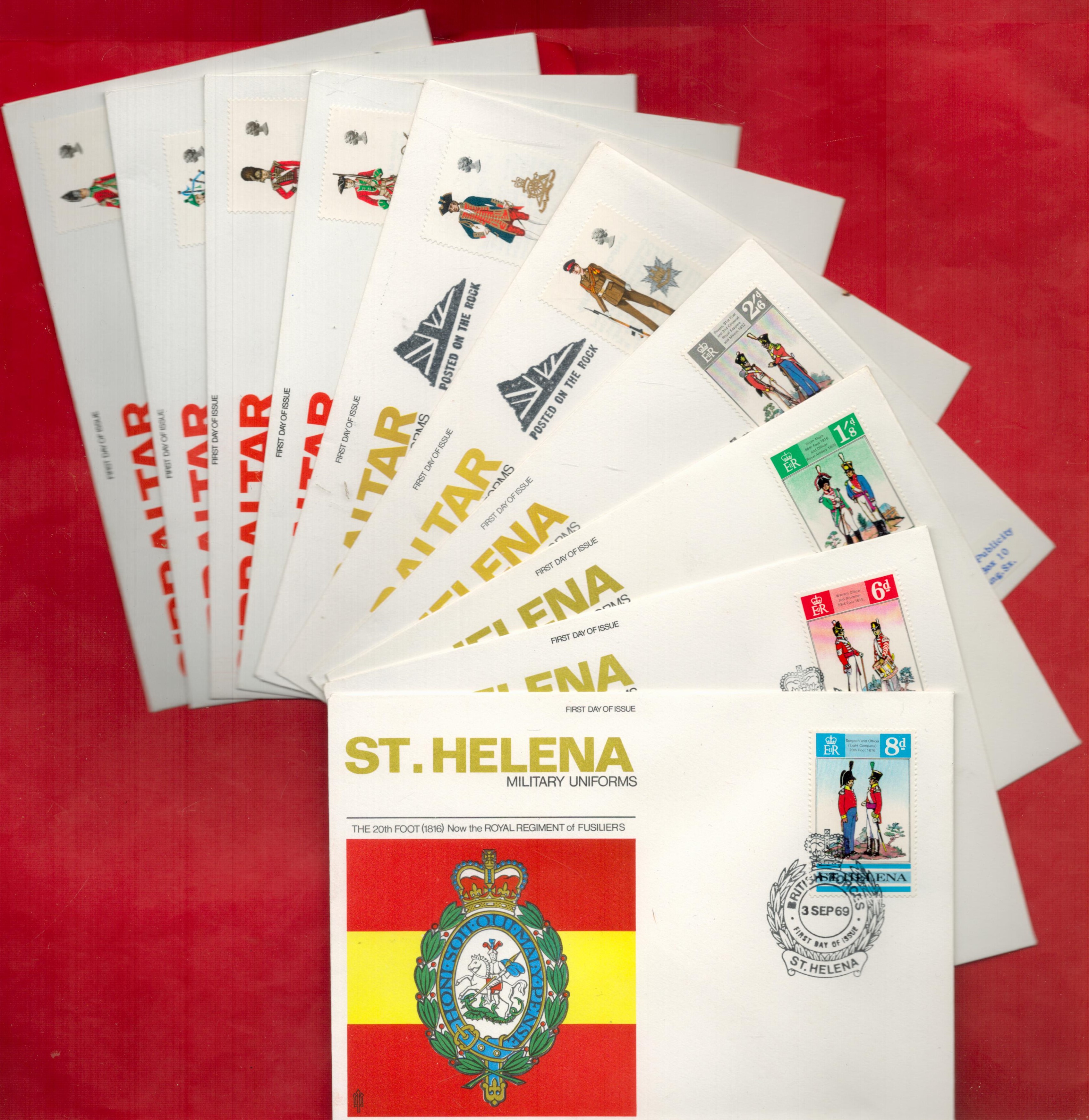 Collection of 10 Military First Day Covers, Unsigned From Gibraltar and St Helena Circa 1969. All