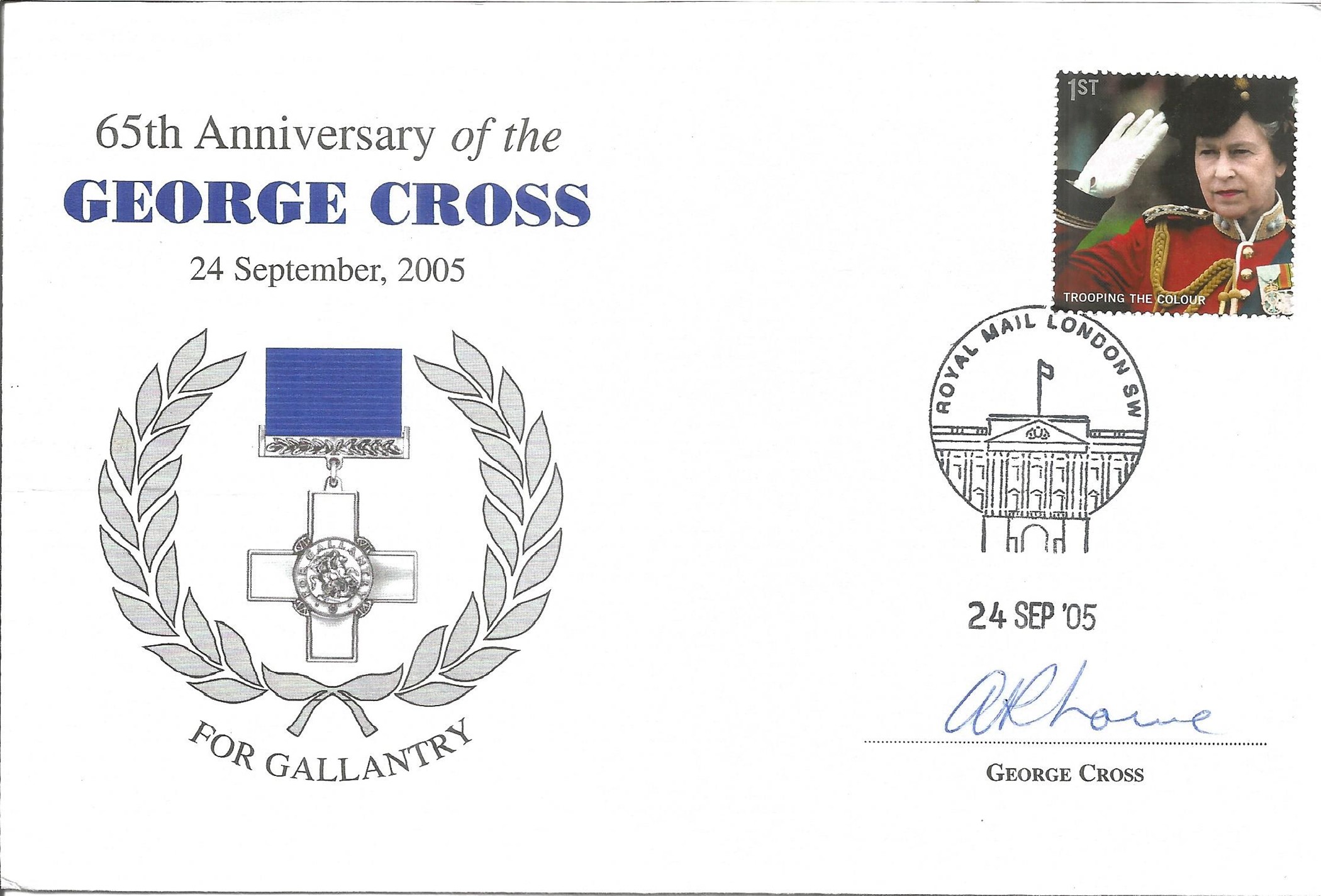 Alfred Lowe GC Signed 65th Anniversary of the George Cross 24 September 2005 FDC. British Stamp with
