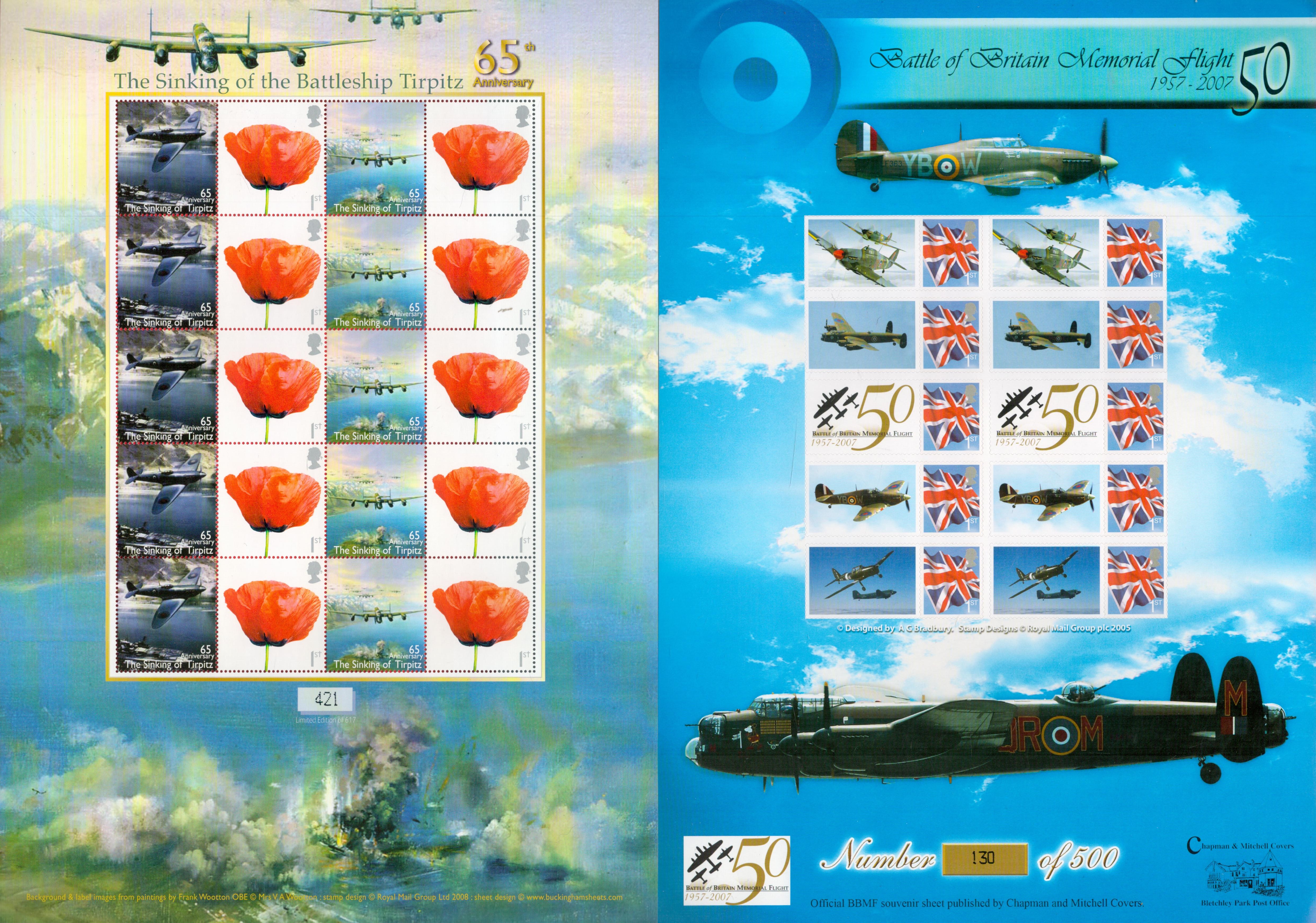 WW2 Dambusters and Battle of Britain Collection of Mint Stamp Sheets. 5 Sheets of 10 Stamps. All