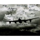 WW2 15 Bomber Command Veterans Signed 10x8 Black and White Photo Showing Lancaster Bomber.