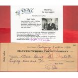 Rudy Vallee signed Limited edition Manufacturers Trust Company cheque. Vallee, known