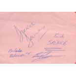 Michele Dotrice, Dickie Davies and Frank Spence signed album page. All autographs come with a