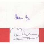 Tim McInnerny and Stephen Fry from Black Adder signed white cards. All autographs come with a