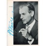 Austrian Film and Theatre Actor Otto W Fischer Signed on German Language Programme. Signed in blue