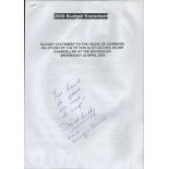 David Wilby Signed Official 2009 Budget Statement Delivered by Alistair Darling MP at the House of