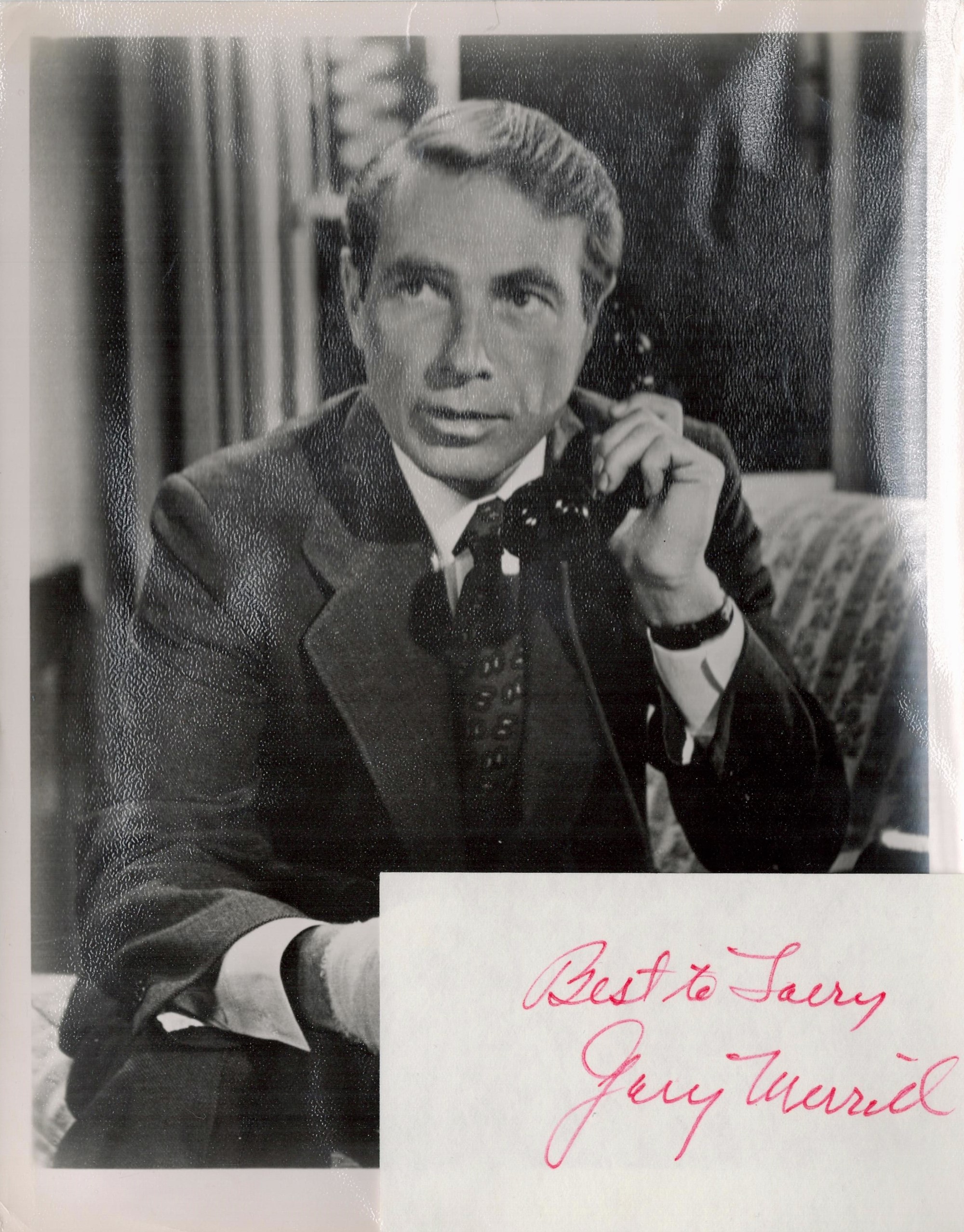 Actor, Gary Merrill vintage signature piece featuring a signed page and a 10x8 black and white