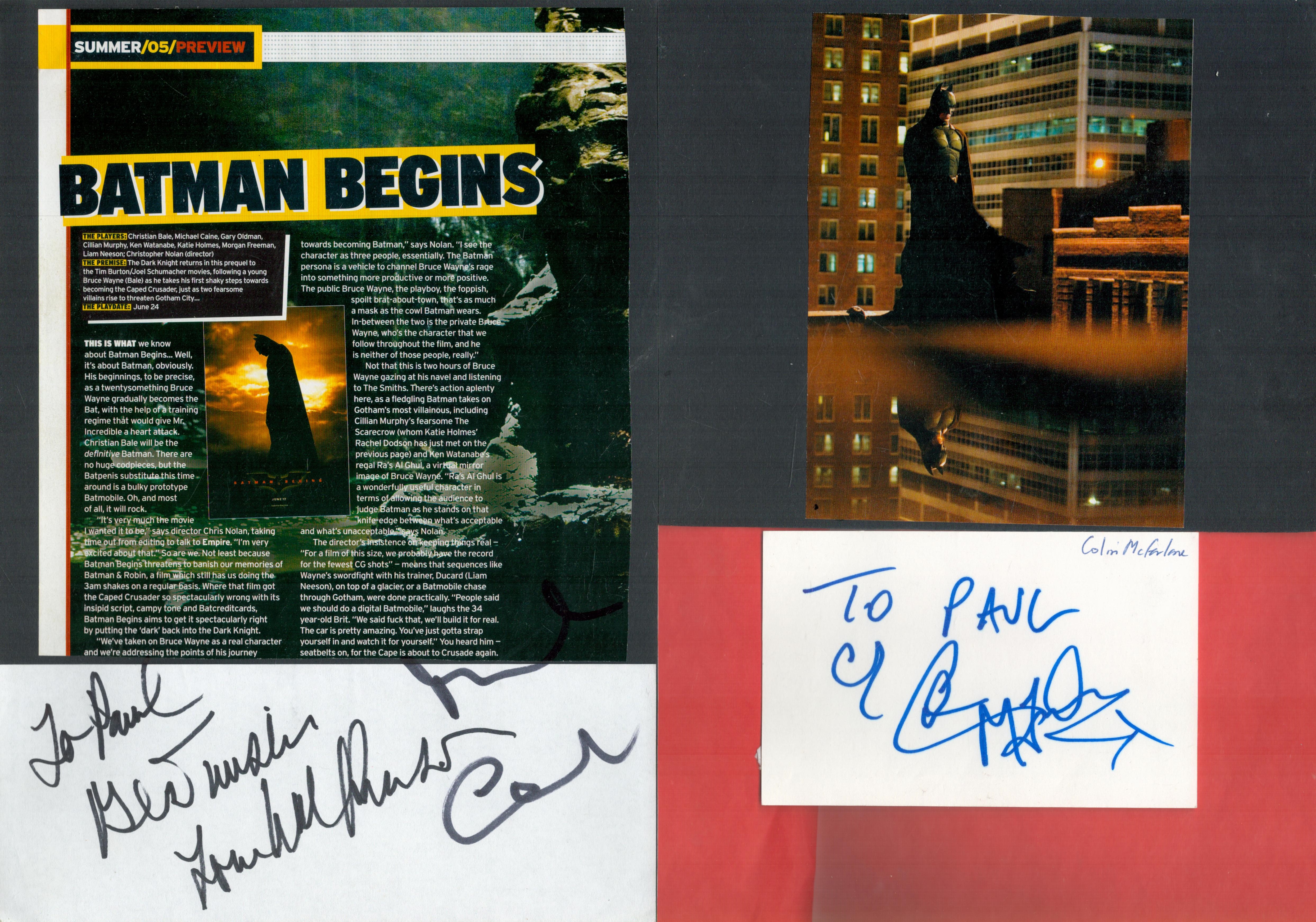 Batman Small Collection signatures from Michael Caine, Colin McFarlane and One other. All autographs