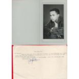 Danny Williams signed TLS and 5x3 black and white photo. TLS dated 29th Nov 1960. All autographs
