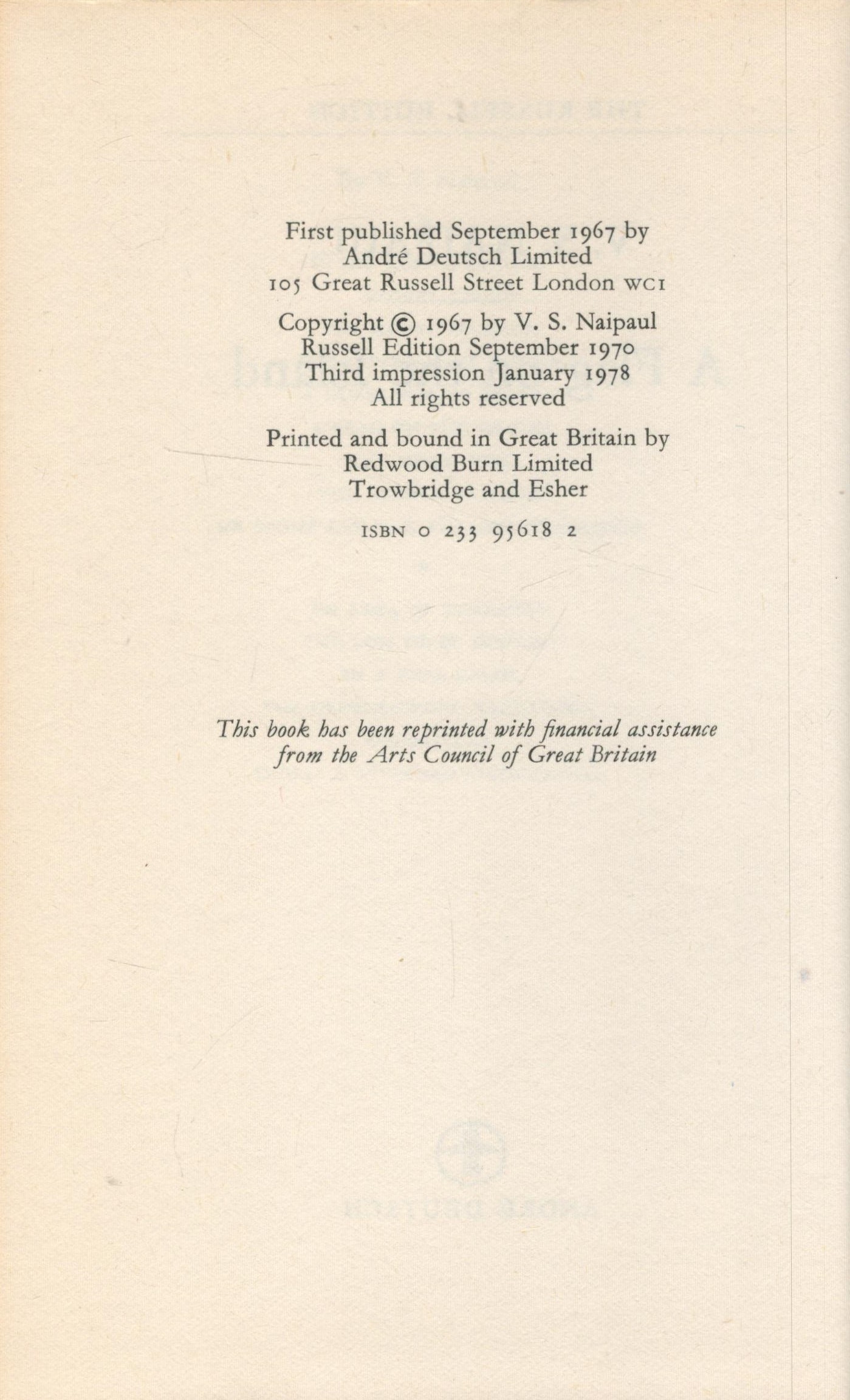 A Flag on the Island by V S Naipaul 1978 Russell Edition Hardback Book with 235 pages published by - Image 3 of 3