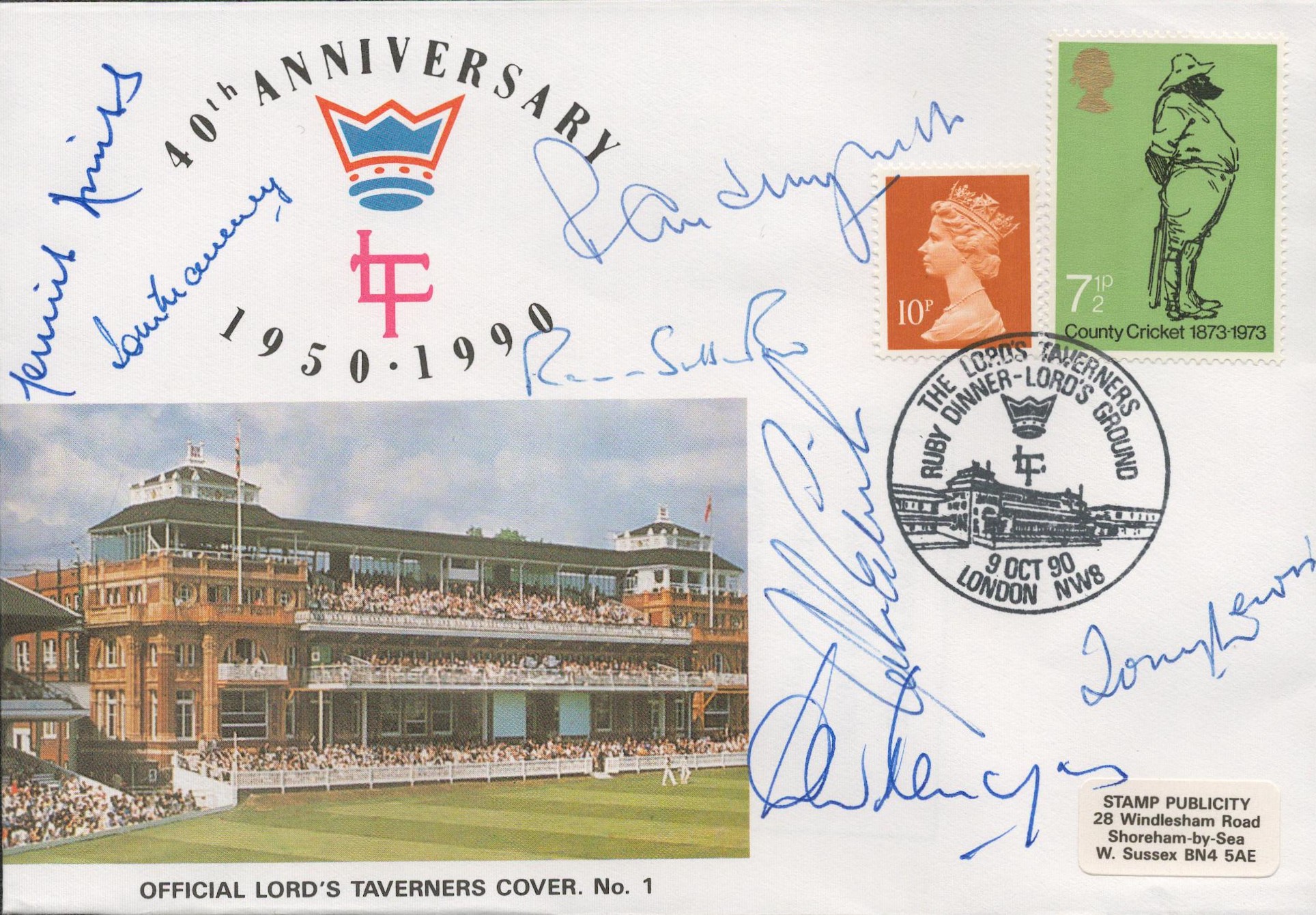 Cricket Lords Taverners 40th Anniversary 19501990 multi signed official cover 7 fantastic signatures