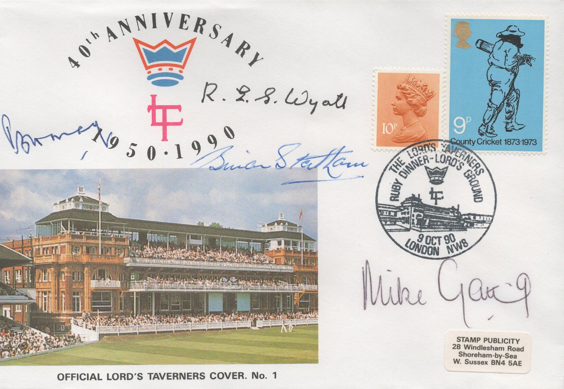 Cricket 40th Anniversary Lord Taverners 19501990 multi signed FDC signatures include Mike Gatting,