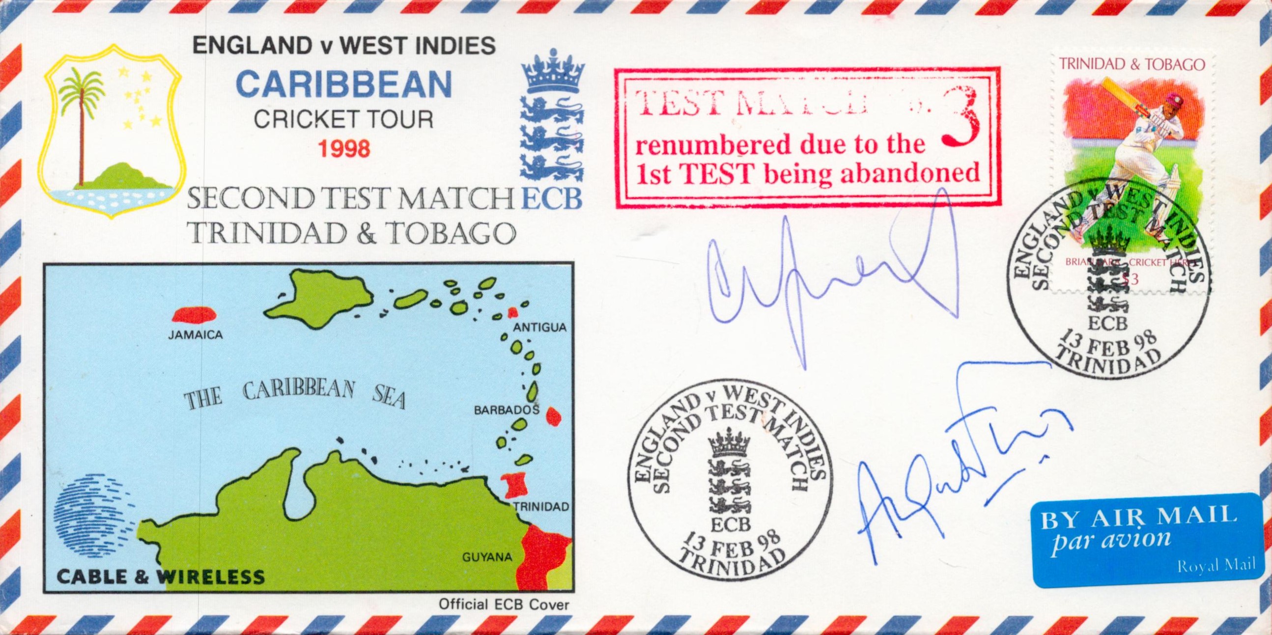 Cricket England v West Indies Caribbean Tour 1998 Second Test Match Trinidad and Tobago multi signed