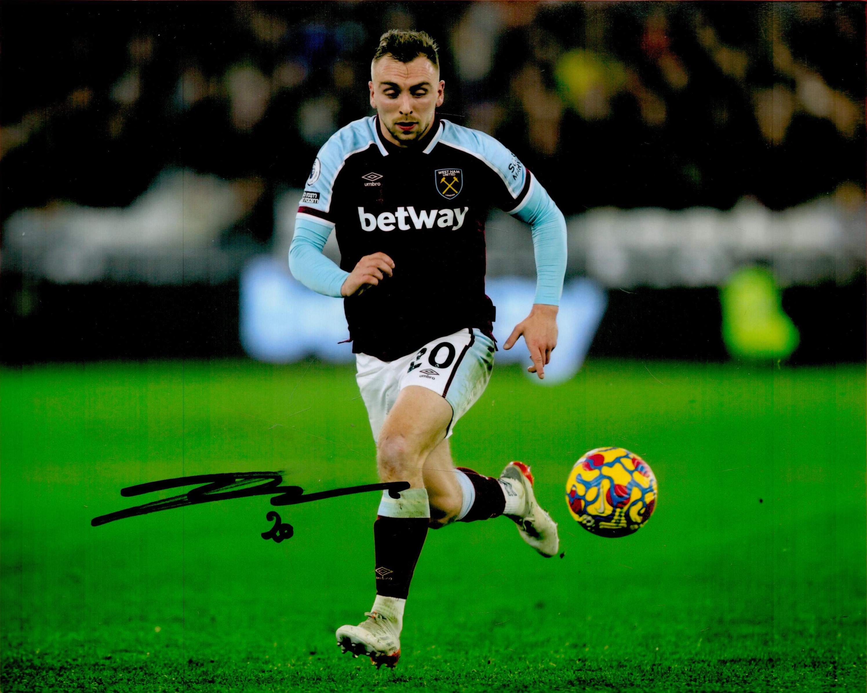 West Ham Star Jarrod Bowen Signed 10x8 inch Colour Photo. Signed in black ink. Good Condition.