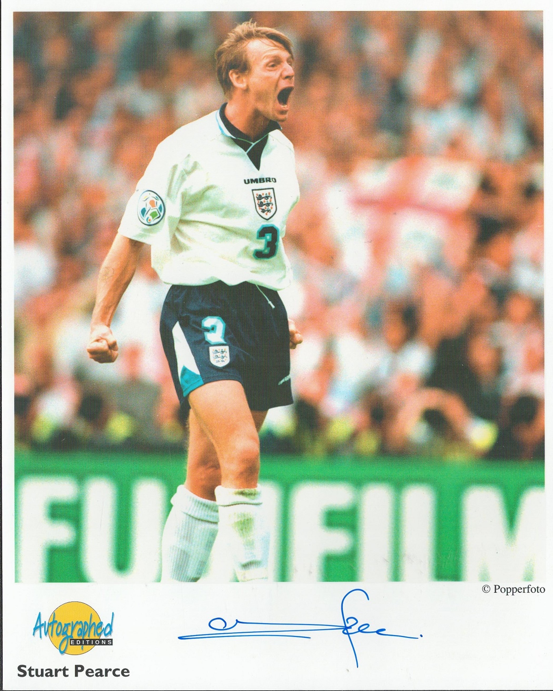 Football. Stuart Pearce Signed 10x8 colour Autographed Editions page. Bio description on the rear.