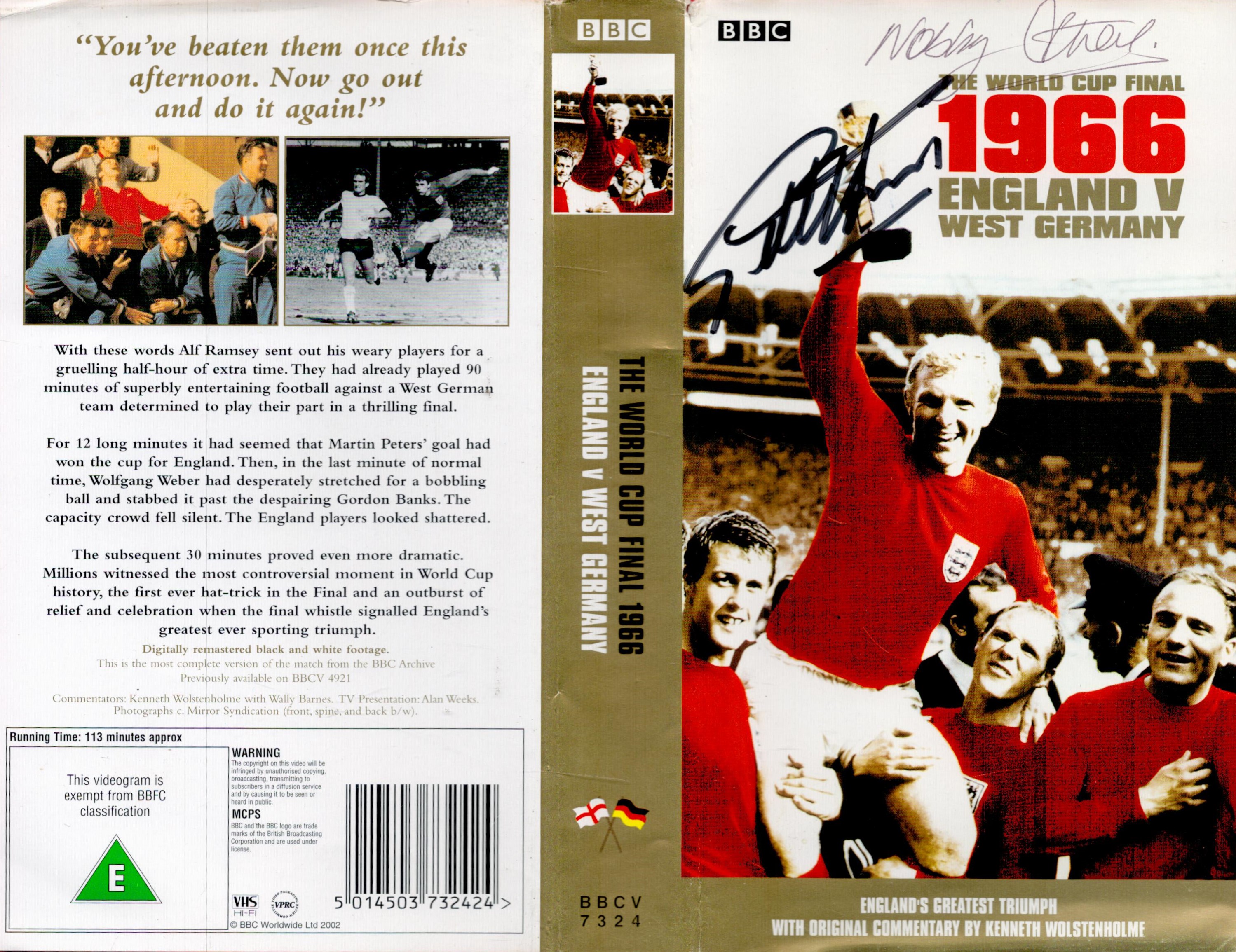 Geoff Hurst Signed on VHS Sleeve Titled The World Cup Final 1966 England V West Germany. A BBC