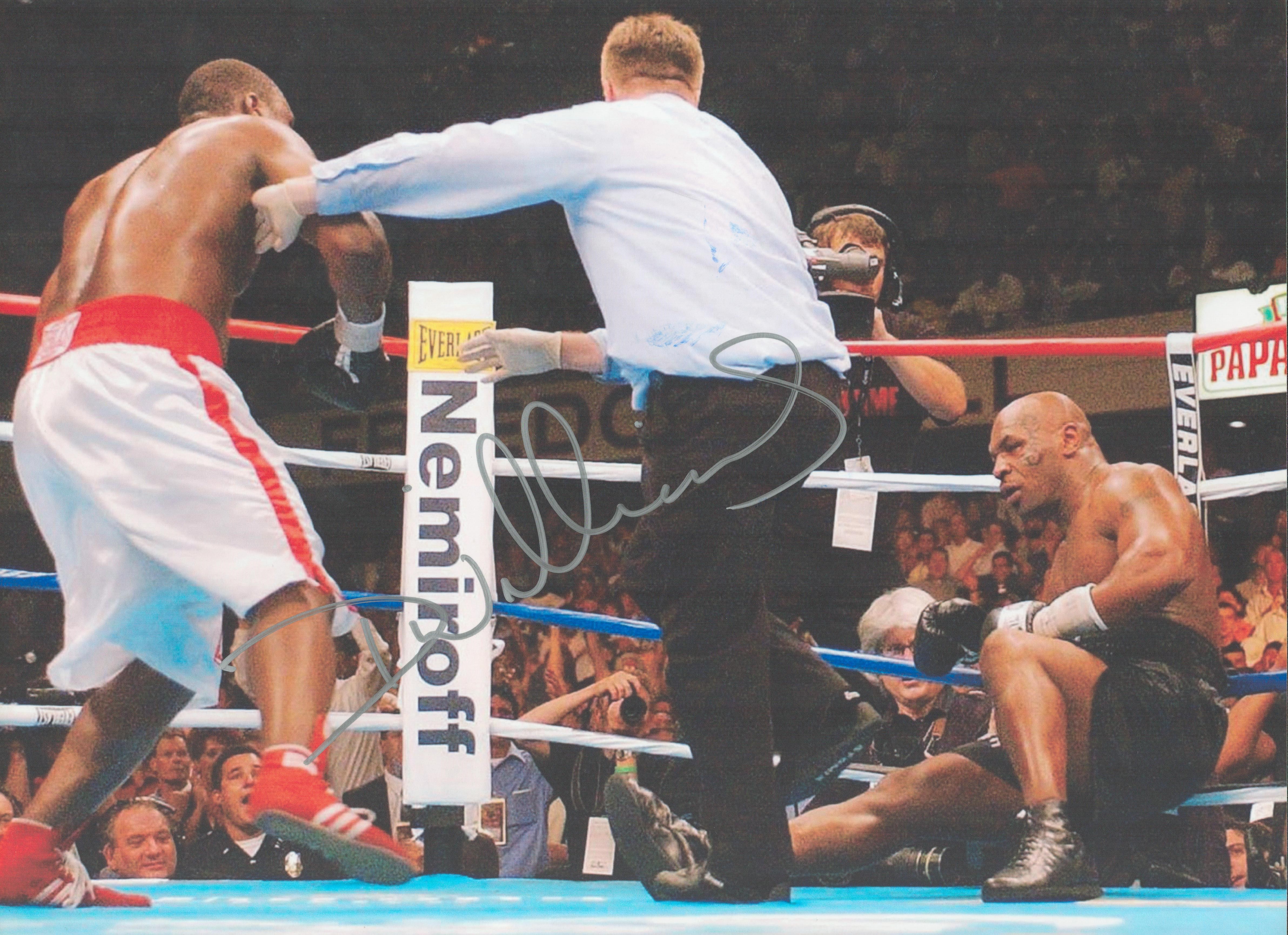 Boxing Danny Williams signed 16x12 colour photo pictured during his upset victory over Mike Tyson.