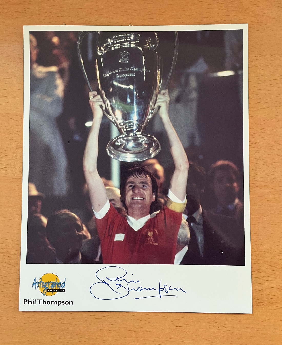 Football. Phil Thompson Signed 10x8 colour Autographed Editions page. Bio description on the rear.