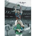 Football Ray Graydon signed 16x12 colourised photo pictured celebrating after Aston Villa winning