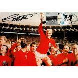 Geoff Hurst Signed 8x6 inch Colour Print on Card with World Cup Related Stamps and 30072006