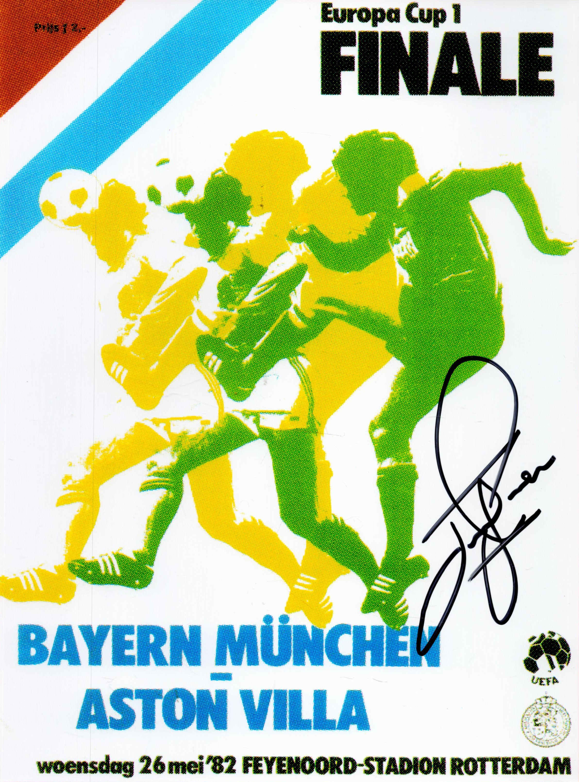 Football Jimmy Rimmer signed Aston Villa v Bayern Munich European Cup Final promo photo. Signed in