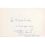 Brigadier John Hunt, Baron Hunt Signed 5.5 x 3.5 inch white Autograph Card. Signed in blue ink,