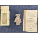 Steiff Miniature Teddy Bear, Limited edition bear silver grey 7cm tall 2005 edition. With original